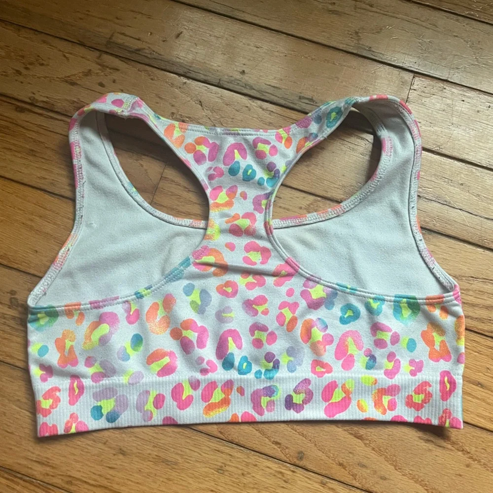 Justice Girls White Rainbow Color Leopard Print Sports Bra Racerback Tank Sz 30